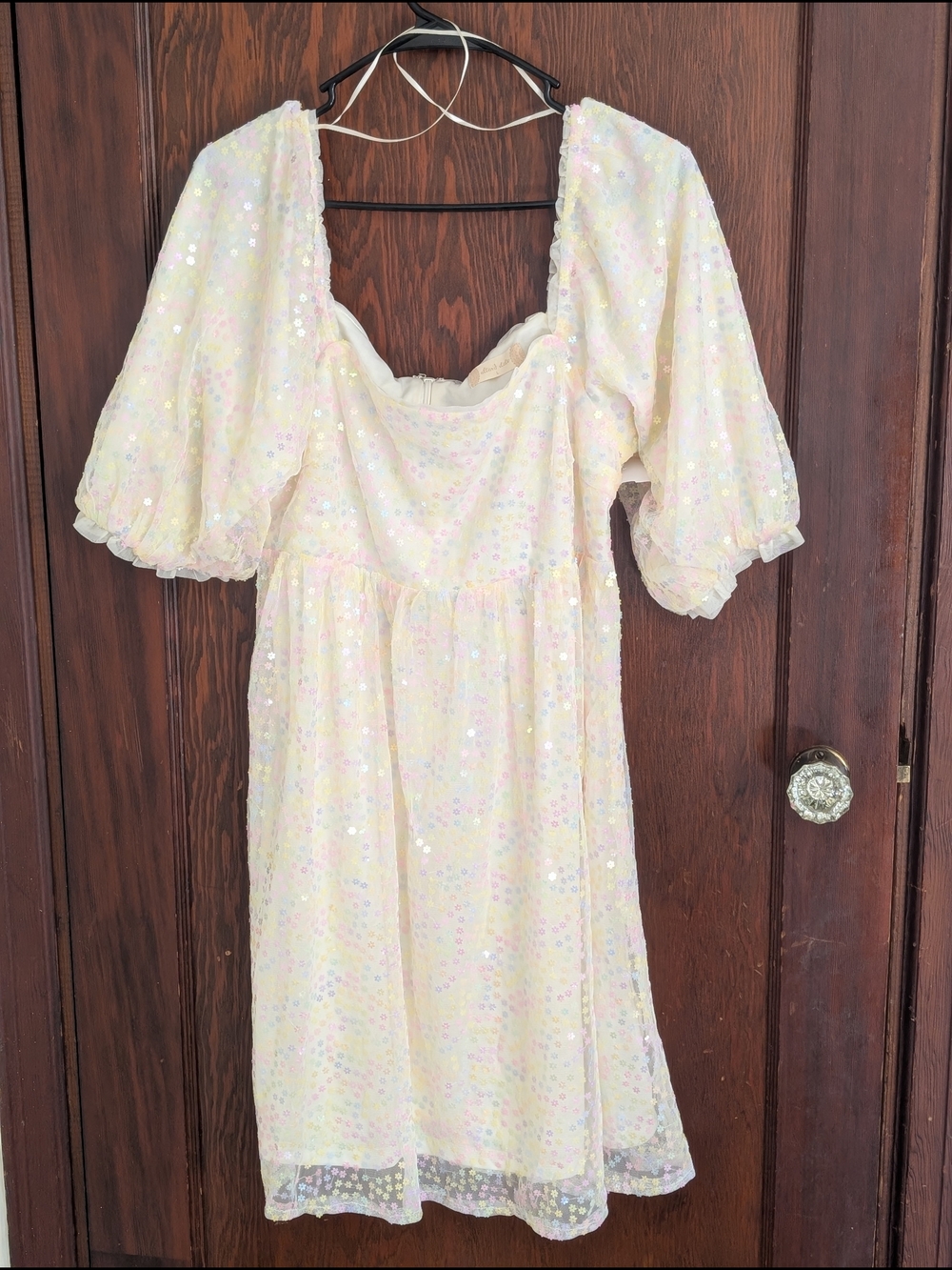 Altar'd State Pastel Sequin Puff Sleeve Dress